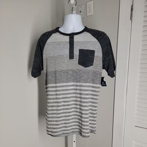 New George T-Shirt ~ Sz M 38-40 ~ Gray ~ Short Sleeve ~ Striped